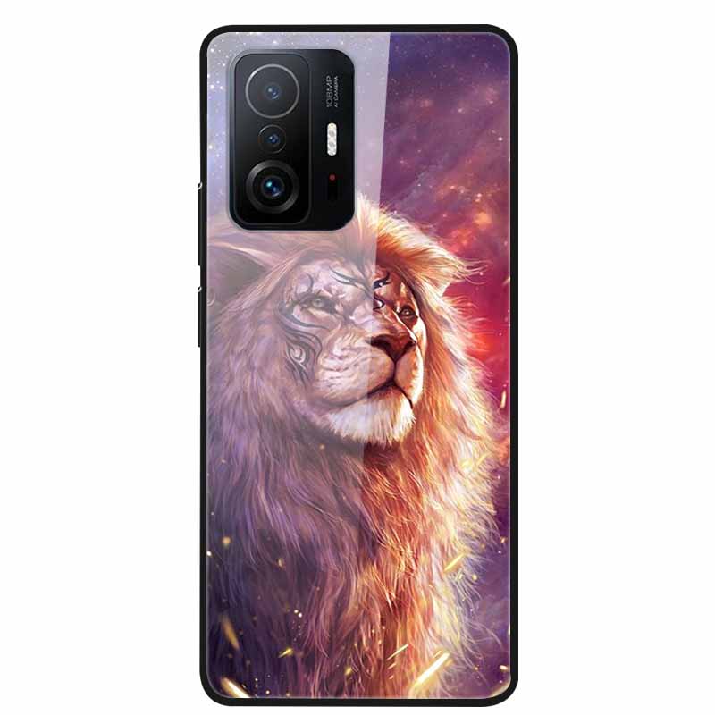 For Xiaomi 11T Pro Glass Case Hard Tempered Glass PC Cover Phone Case For Xiaomi Mi 11T 11 T Pro Shockproof Cartoon Funda Coque