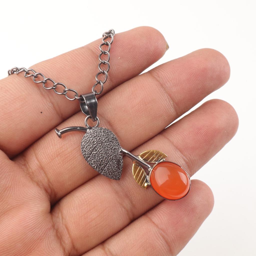 Genuine Carnelian Gemstone 925 Sterling Silver Jewelry Pendant 1.69" For Women PP-55-24