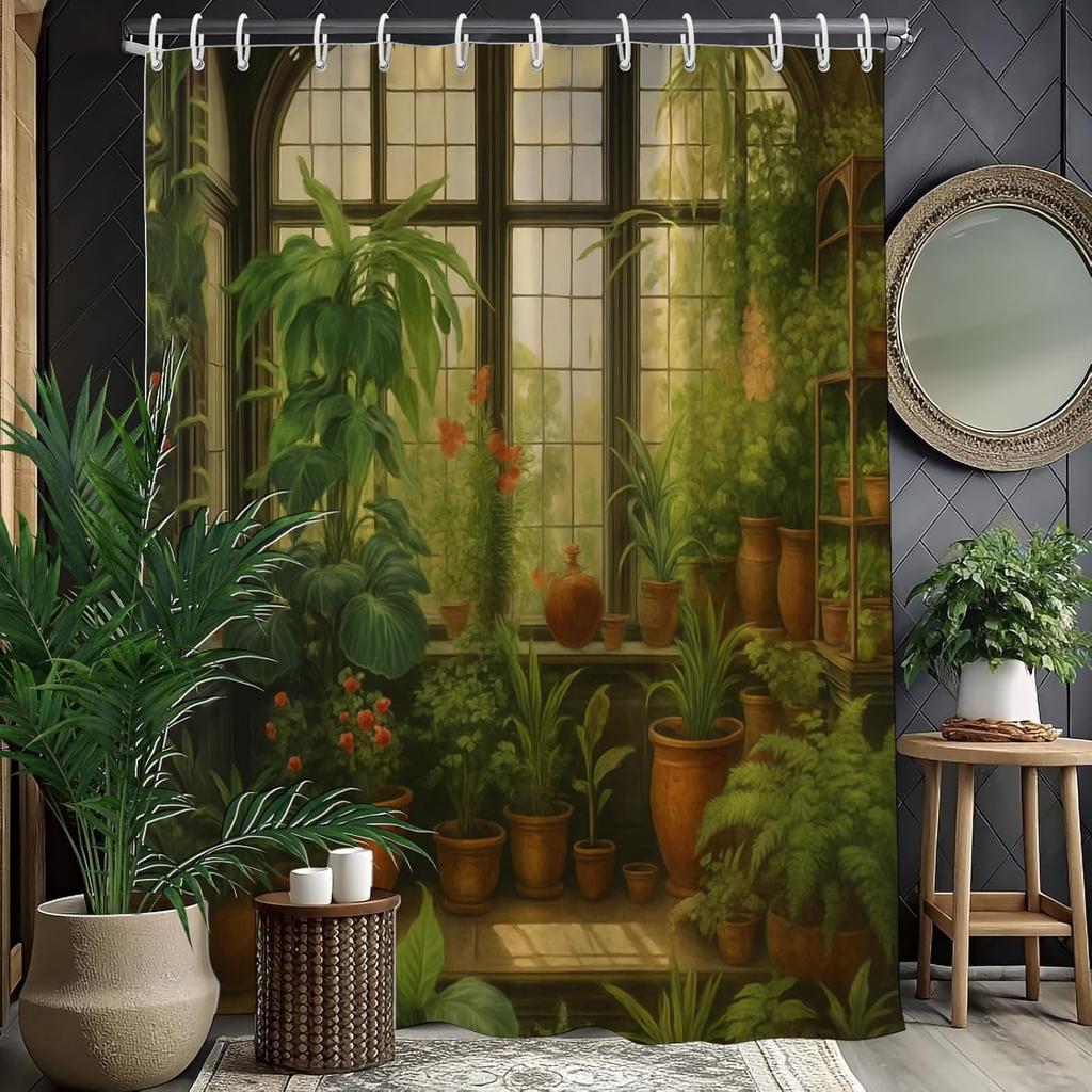 Red Japanese Bird Shower Curtain with Crane and Plum Blossoms,Waterproof Fabric Bath Curtain, Anime Wave Style Bathroom