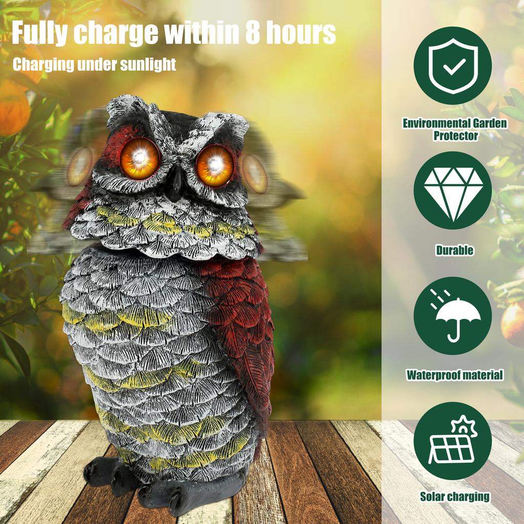 1/2Pcs Creativity Solar Owl Garden Resin Owl Statue Waterproof Solar Owl Decor with Rotating Head Outdoor Yard Bird Repellent