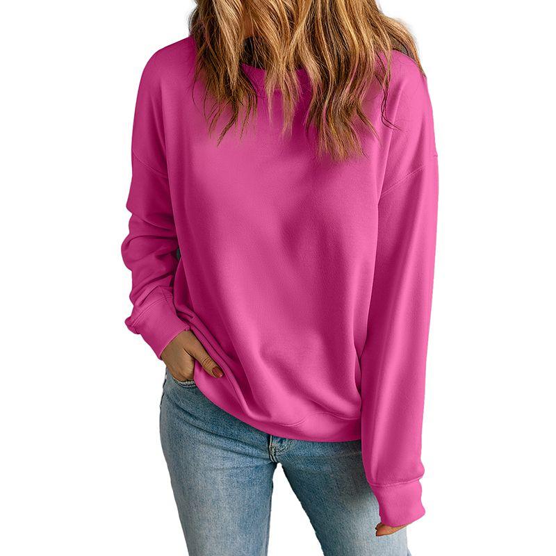 American Leisure Loose Easiest for Match Long Sleeves Bottoming Shirt for Women 2025 Fall New Arrival Pure Color Crew Neck Pullover Sweatshirt Women