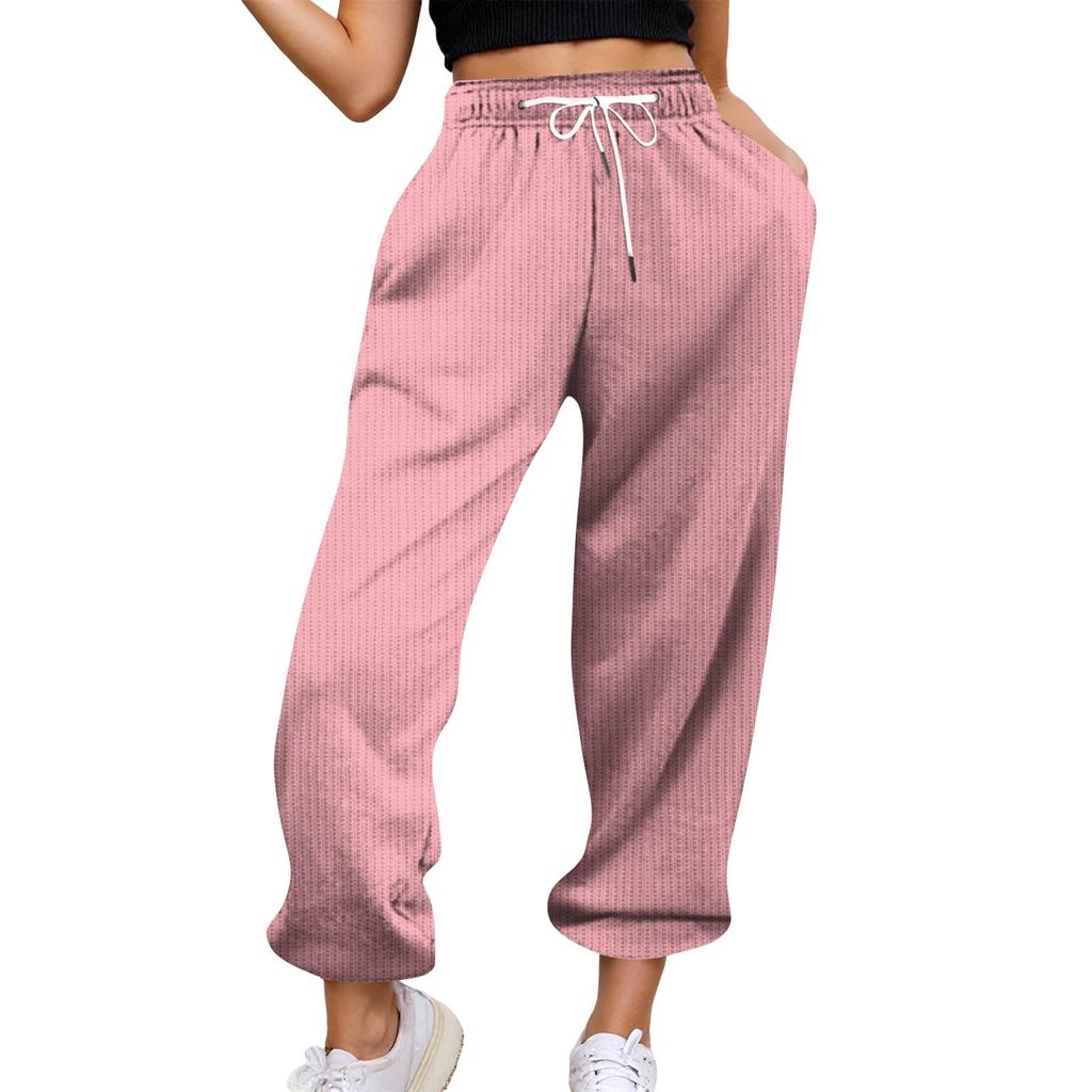 Women's Casual Pants High-waisted Belted Jogging Pants With Pockets