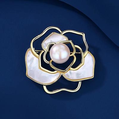 Squisita Spilla Camelia, Spilla di Perle di Lusso di Alta Gamma per Donna, Spilla con Design di Nicchia, Abito e Accessori