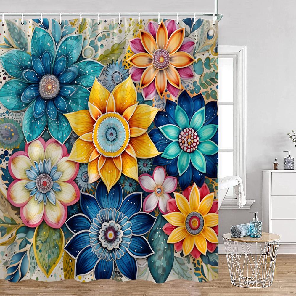 Bohemian Blume Duschvorhang Boho Floral Vintage Druck Mandala Blumen und Pflanzen Badezimmer Vorhang Polyester Bad Dekoration