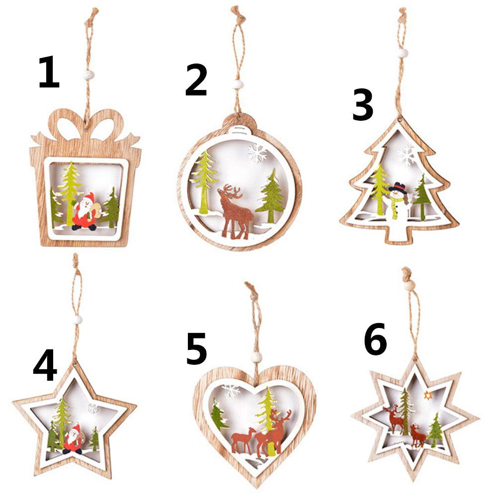 New Gift DIY Craft Christmas Tree Pendant Xmas Ornament Wood Hanging Snowman Snowflake Elk