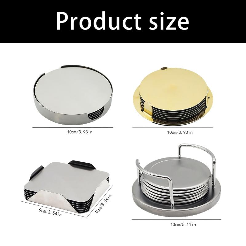 6Pcs Elegant Metal Drink Coaster Set With Holder Heat Resistant For Dining Table And Office Desk With Minimalists Design