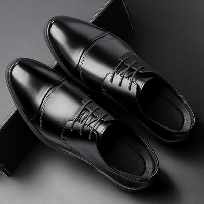 Autumn Leather Shoes Men's Breathable Cowhide Formal Wear Business Casual British Inner Height-increasing Lace-up Men's Shoes