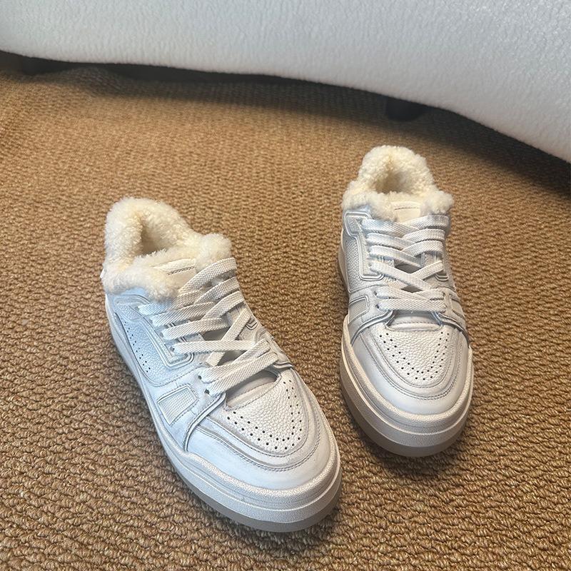Leather women's shoes winter new fashionable versatile thick-soled heightening velvet thermal cotton shoes casual shoes women