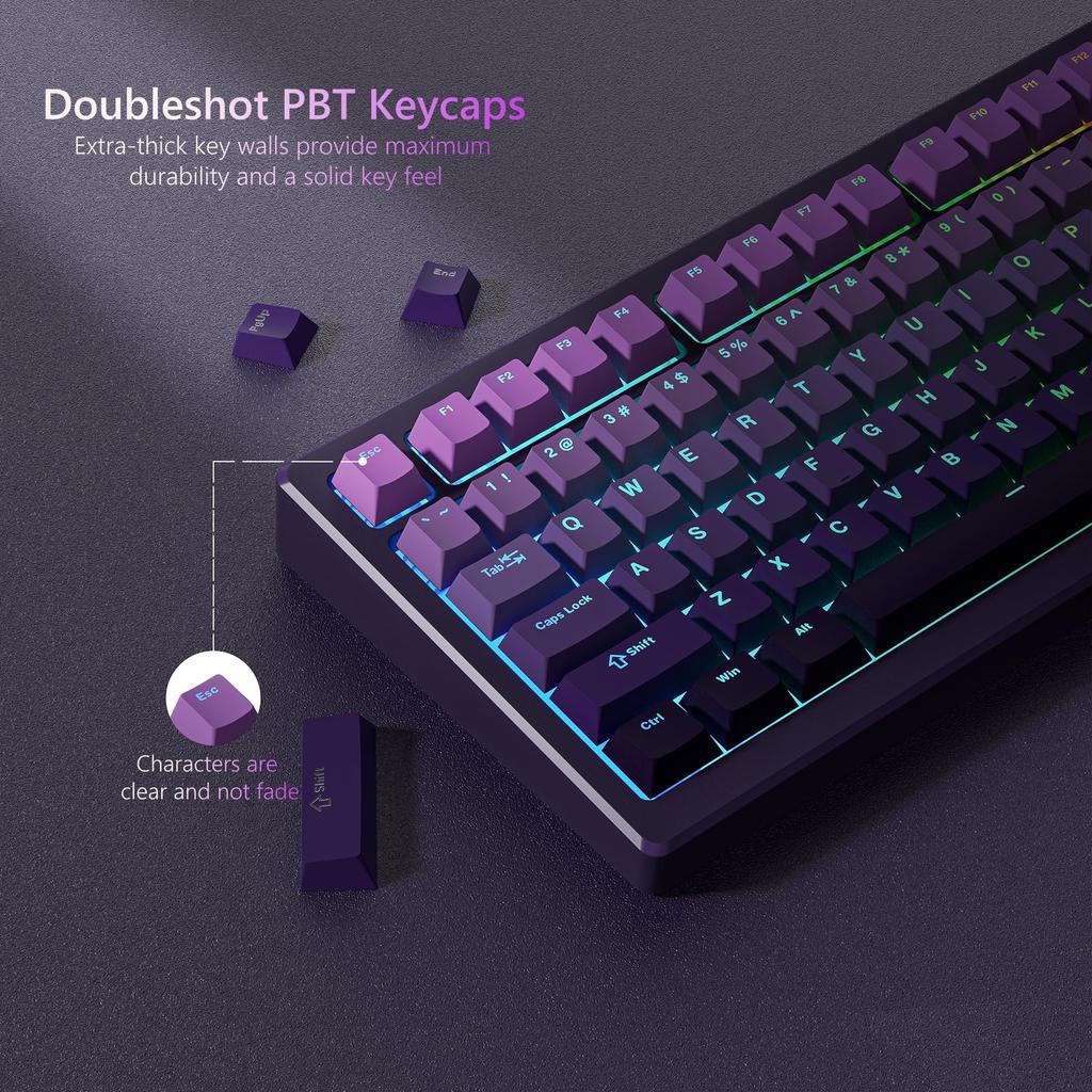 Xiaomi 134 Key Custom Lavender Purple Double Shot Keycaps Shine Through PBT Keycaps for Cherry Gateron MX Switches Mechanical Keyboards