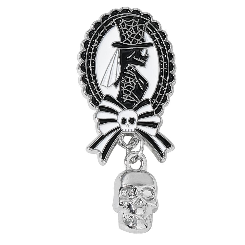 Funny Bowknot And Skull Design Enamel Brooches Creative Skeleton Charm Drop Metal Pins