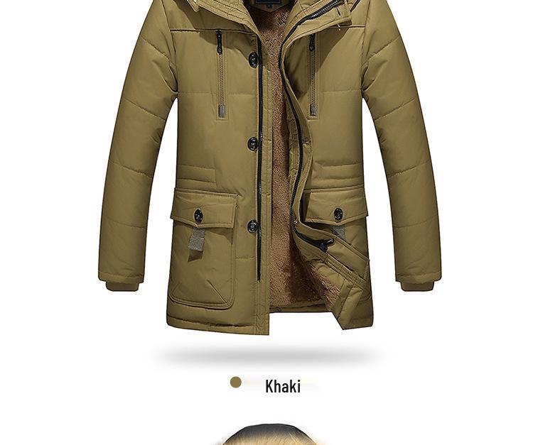 Men's European & American Mid-Length Winter Cotton Jacket - Loose Fit, Cold Protection, Plus Size.