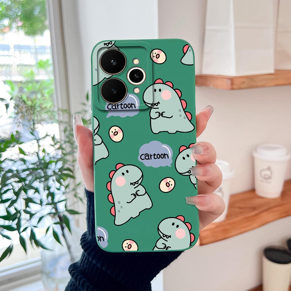 Cartoon Case For Realme 15 Pro Cute Dinosaur Liquid Silicone Lens Protection Back Cover Soft Phone Cases For Realme 15Pro 5G