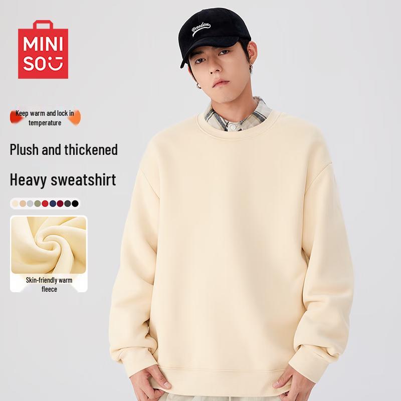 MINISO Men's Winter Warm Fleece Lined Crewneck Pullover Sweatshirt