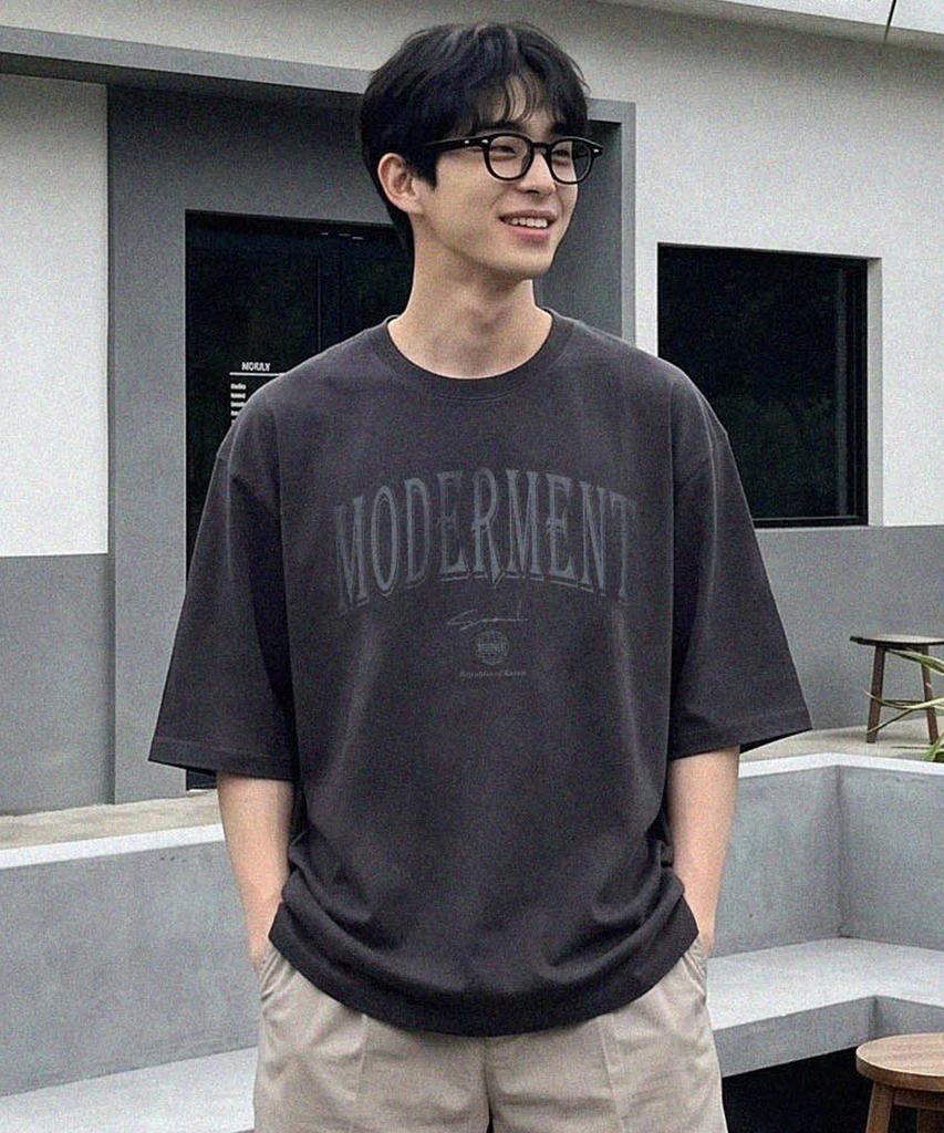 Modernoment Arch Logo Oversized Short Sleeve T-Shirt [Melange Grey]