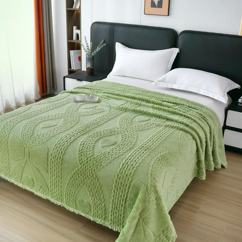 Double Sided Luxury Jacquard Fleece Blanket Extra Thick Warm Office Nap Blanket Solid Color Blanket for Home Travel