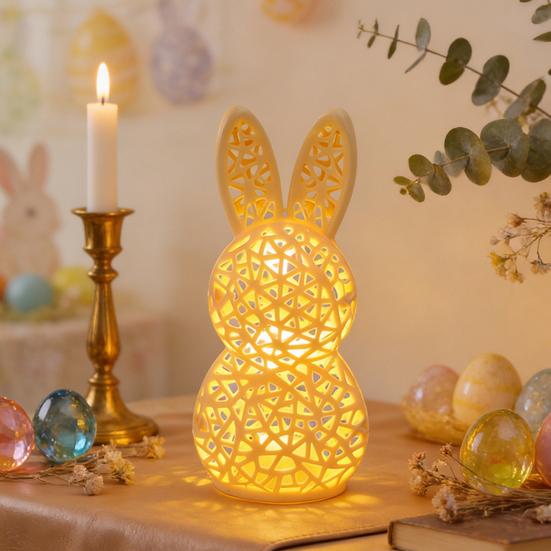 3D Printed Rabbit Lamp Hollow Bunny Night Light for Kid's Room Bedroom Nursery Easter Party Table Decoration