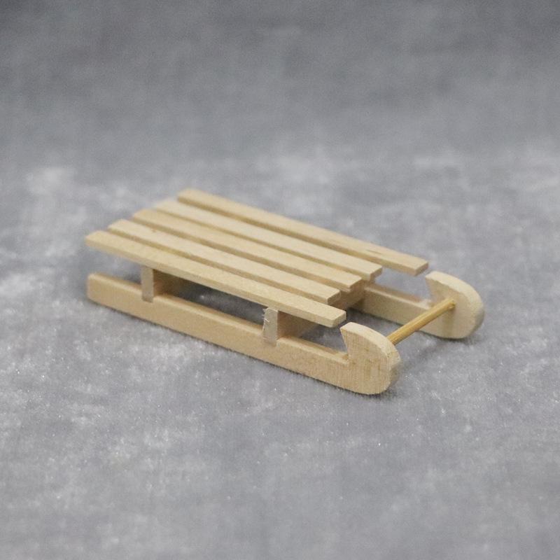 1:12 Dollhouse Solid Wood Snow Sled - Christmas Scene Model Accessory