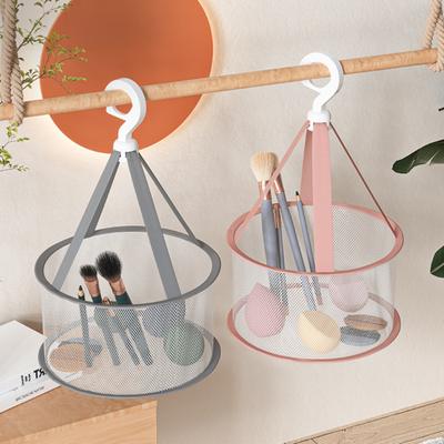 Mesh Drying Basket Hanging Breathable Organizer with 360-Degree Rotating Hook Foldable Drying Basket for Toiletries Makeup Brushes Socks Herbs