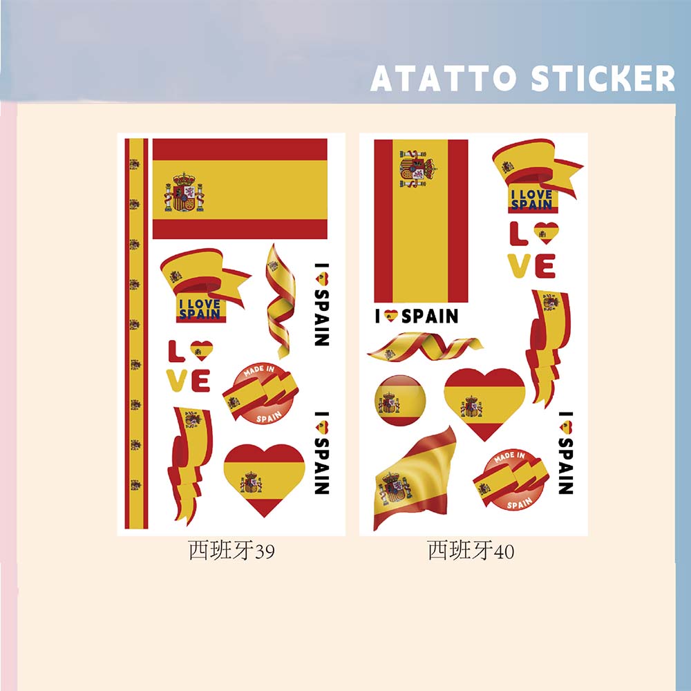 Set of 2 Temporary Tattoos National Flag Decals for Face and Arm, Body Decoration for Football Supporters for Sporting Events
