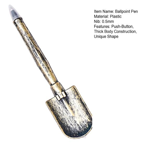 Ballpoint Pen with Push-Button Core Extraction 0.5mm Black Ink Smooth Writing Non-Smudge Shovels Shape Smooth Writing