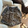 Retro Kaffee Leopardendruck Plüsch Weite Beine Hoher Bund Flauschige Shorts für Damen - Herbst/Winter A-Linie Bootcut Oberbekleidung.