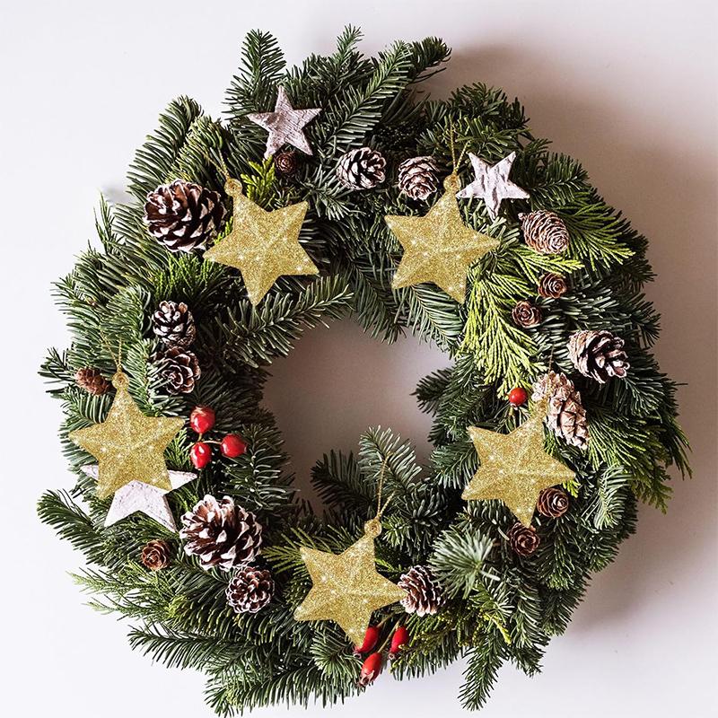 4Pcs 5CM Glitter Star Christmas Decoration Hanging Xmas Tree Pendant Ornament for Home Decor New Year 2026 DIY Gift Accessories
