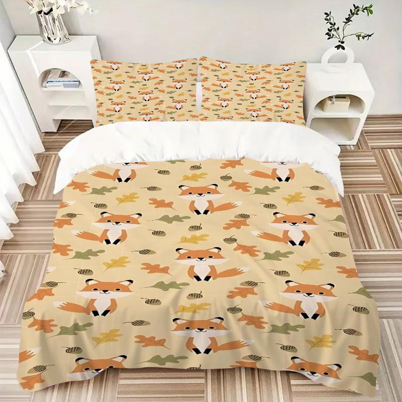 3-teiliges Herbstfuchs Bettwäsche-Set, Enthält 1 Bettdecke + 2 Kissenbezüge, Ohne Kissenfüllungen, Weich Bequem, Leicht Atmungsaktiv, Druck