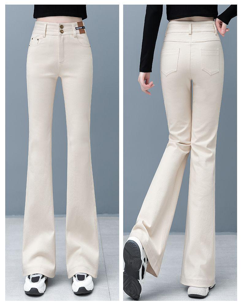 Women's High-Waisted Micro-Flare Jeans - Autumn/Winter, Slim-Fit, Stretchy, Plus Velvet, Casual Flare Pants