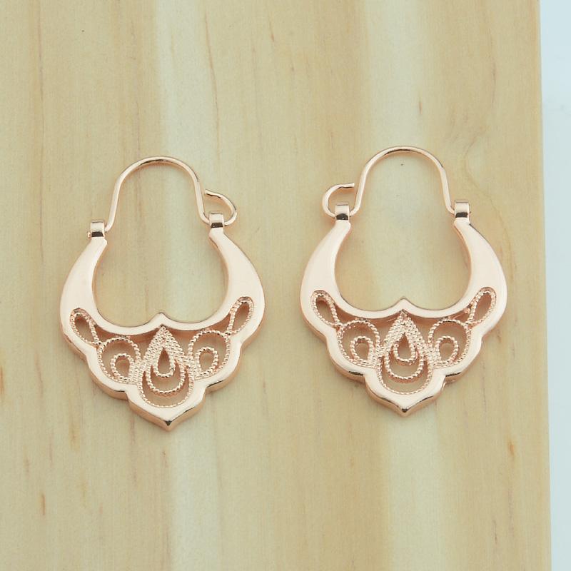 Women 585 Rose Gold Floral Pattern Drop Earrings 3cm Long