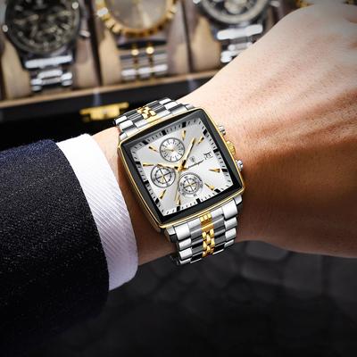 Square Luxury Quartz Mens Watches Relogio Masculino Calendar Weekday Male Wristwatch Stainless Steel Chronograph Watch Relogio Masculino