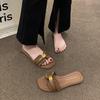 One-word French Slippers Women's Summer Wear High-end Small Fragrant Wind Beach Shoes 2025 Feeling New Flat Bottom Cool