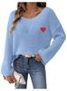 Valentine's Day Heart Embroidery One-Shoulder Pullover Sweater for Women