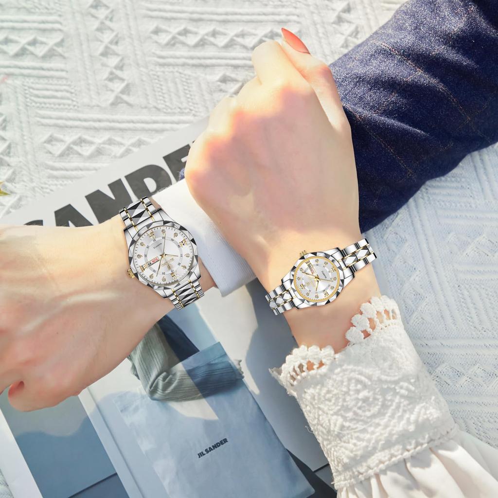 Waterproof and Rainproof Wristwatch with Luminous Round Stainless Calendar White Large and Perfect for Business or Formal A Perfect Gift for and New