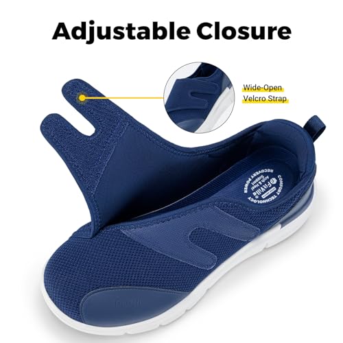 FitVille Men's Wide, Lightweight Nursing Shoes, Fits 6E, 4E, and 2E, Adjustable, Easy To Put On, Rehabilitation Shoes, Elderly Shoes, Comfortable, Bre