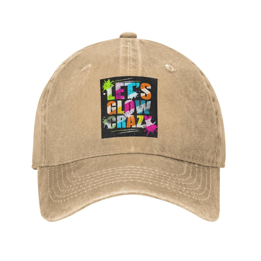 Let's Glow Crazy Neon Party Light Rave Washed Denim Cap Casual Baseball Caps Adjustable Hat Summer Unisex Baseball Hats