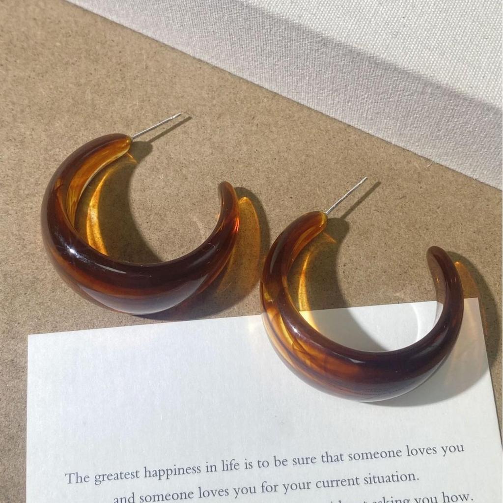 Amber Color C-Shaped Stud Earrings for Women: Elegant, Lightweight, Simple Design, Unique Ear Jewelry