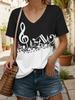 Music Note 3D Print Women's V-neck T-shirt Hort Sleeve Street Summer New Casual Daily Basic Tops Women's Clothing Pullover