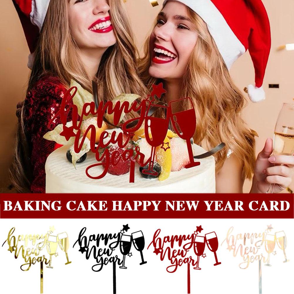 Happy New Year Acrylic Cake Plaque Silver Black Simple Shower Accessories Tools Dessert Baby Decor Cake Design Toppers Acry E0T0