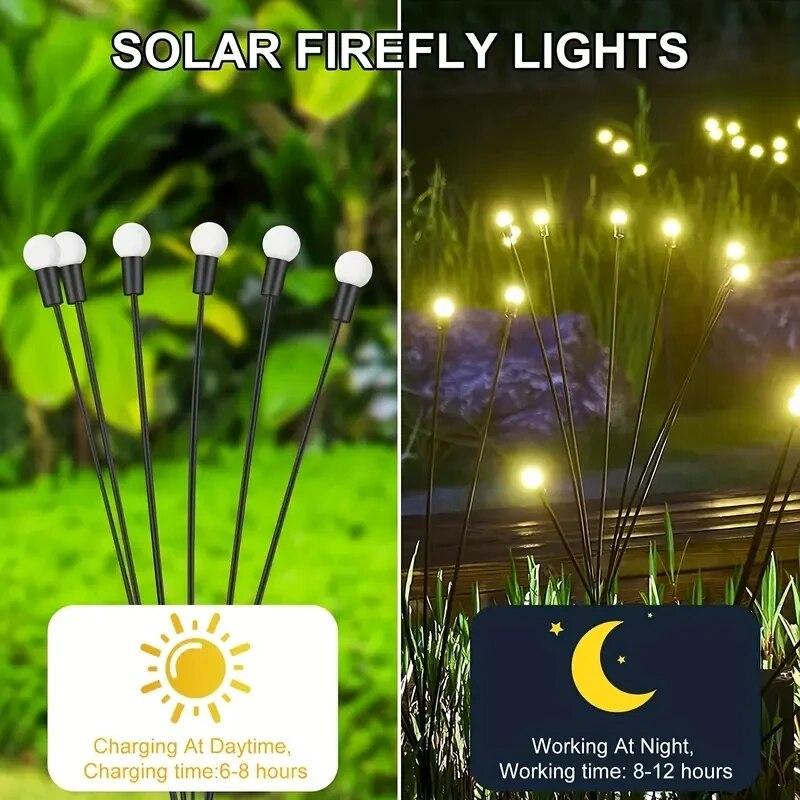 10 Lichter Solar Rasenlampe Gartenlampe, LED Windgetriebene Glühwürmchen Erdspießlampe, Garten Ramadan Dekoration Festlampe