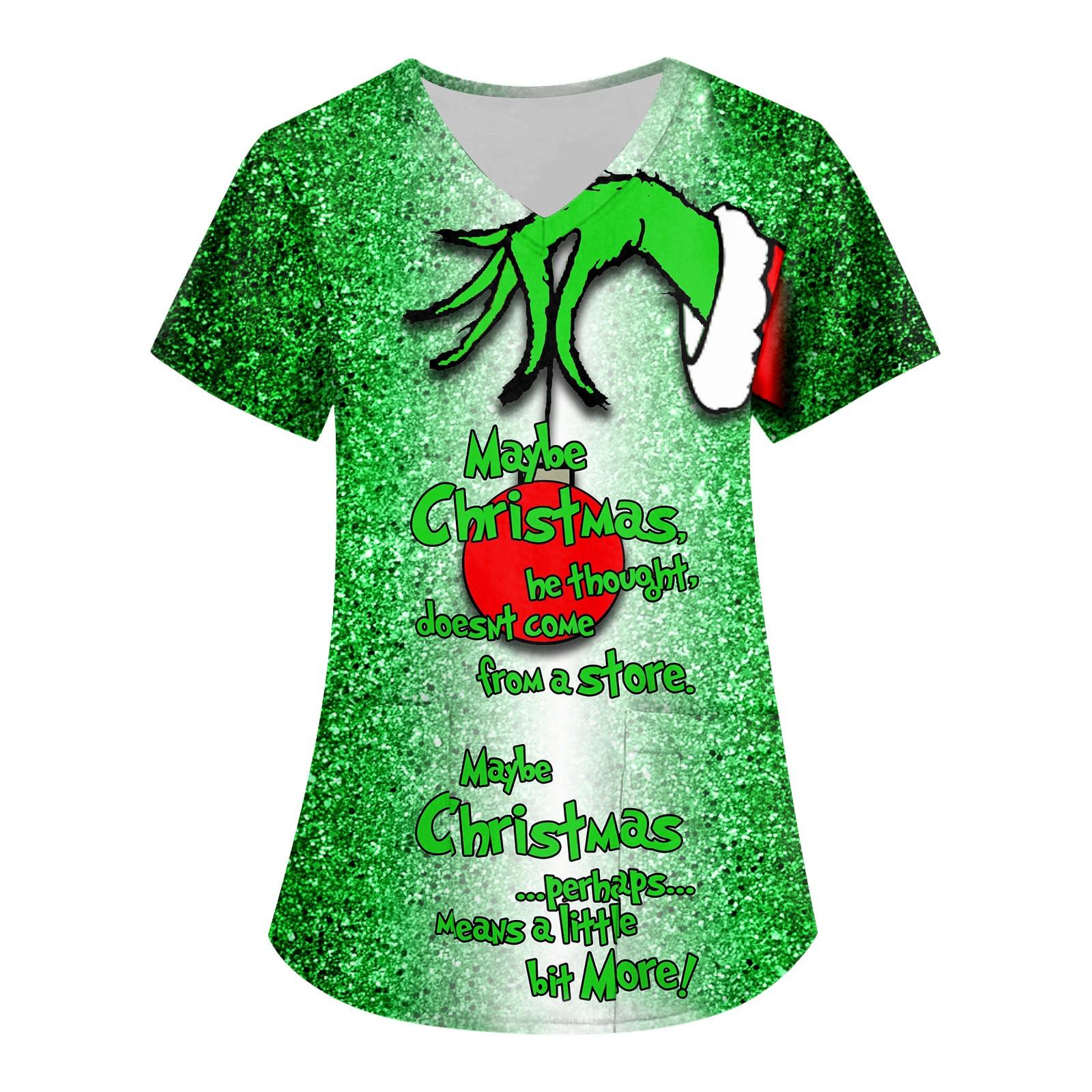 

Женская мода с v-образным вырезом, короткими рукавами и карманами, топы с принтом XL темно-зеленого