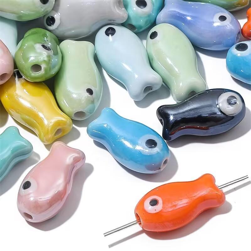 10Pcs Little Fish Ceramic Beads Diy Necklace Earrings Jewelry Accessories Pendants Loose Beads For Crafting