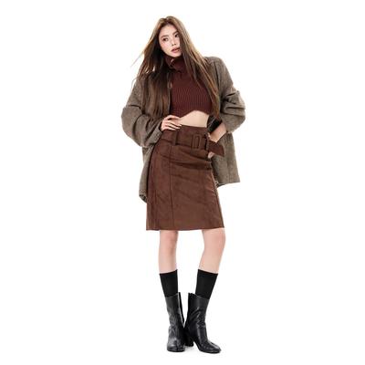 American Retro Suede Women's High Waist Slimming Bodycon Skirt for Autumn/Winter 2025