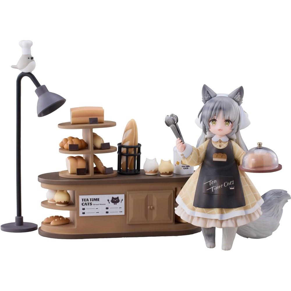 RIBOSE DLC Series Tea Time Cats Scene Nyantown Bakery Clerk and Customer Set Complete Figure Non-Scale ABS PVC Painted