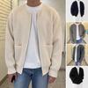 Full Zip Up Men Cardigan Sweater Solid Color Warm Knitwear Jacket Casual Autumn Winter Sweater with 2 Front Pockets