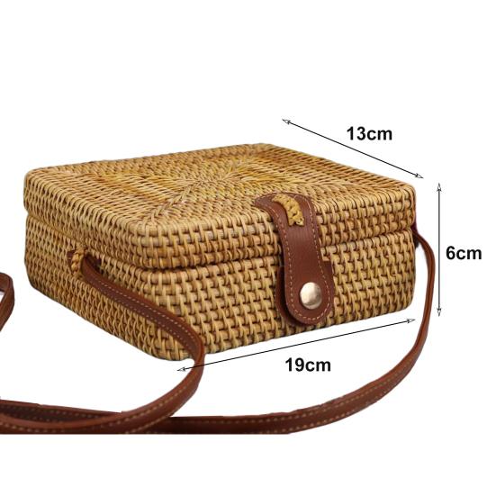 

Круглая сумка из ротанга ручной работы с плечевым ремнем, большая вместительная натуральная шикарная дорожная сумка-мессенджер для женщин B