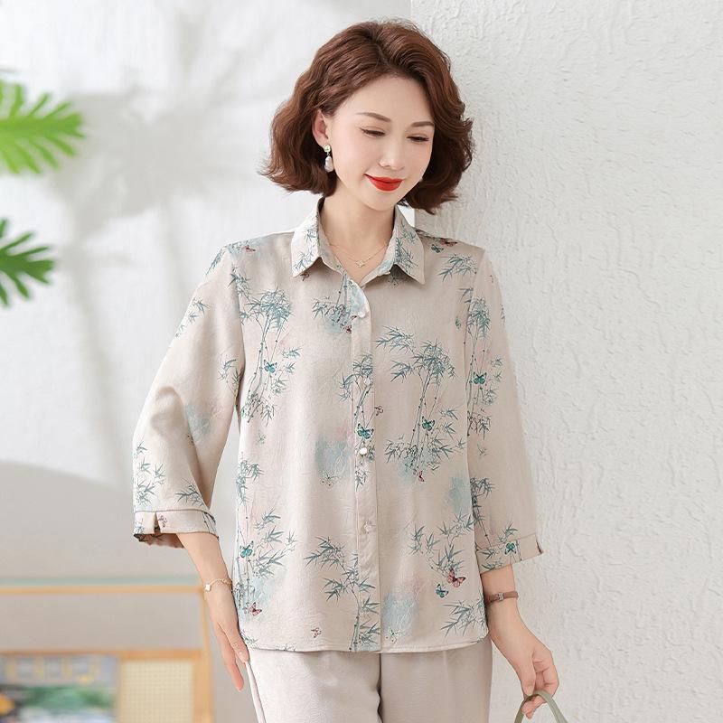 

Elegant Spring Chiffon Wide-Style Shirt for Middle-Aged & Elderly Women - Long-Sleeved Top 4XL [130-145 lbs] зелёный