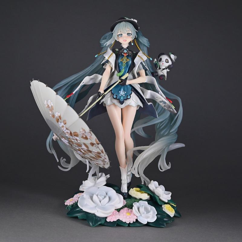 Cute Anime Figure Snow Princess Long Hair Wishing Panda Hatsune Miku 2D Model Desktop Toy Decoration Ornament Collection Gifts