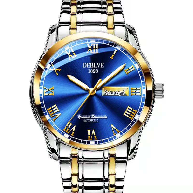 Stylish Men's Dual Calendar Quartz Watch with Luminous Waterproof Steel Band
