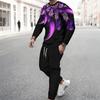 Men Blue Galaxy Starry Light Trail Print Long Sleeve Sweatshirt Jogger Pants Two Piece Suit