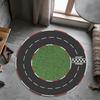 Kids Round Race Track Rug Start Finish Car Road Carpet Non-slip Racing Theme Floor Decor Speedway Mat for Children Playroom